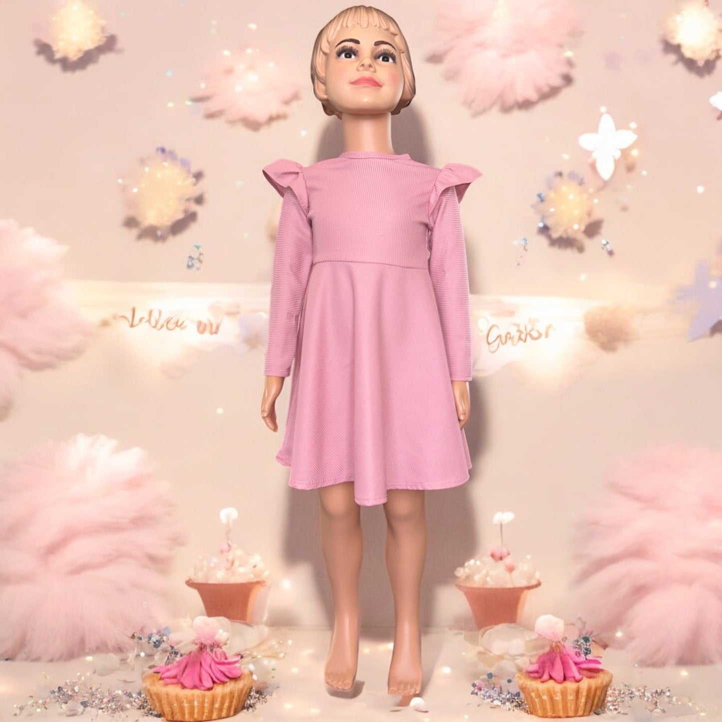 Blush Bunny Flutter Dress set with matching bunny- FS0001