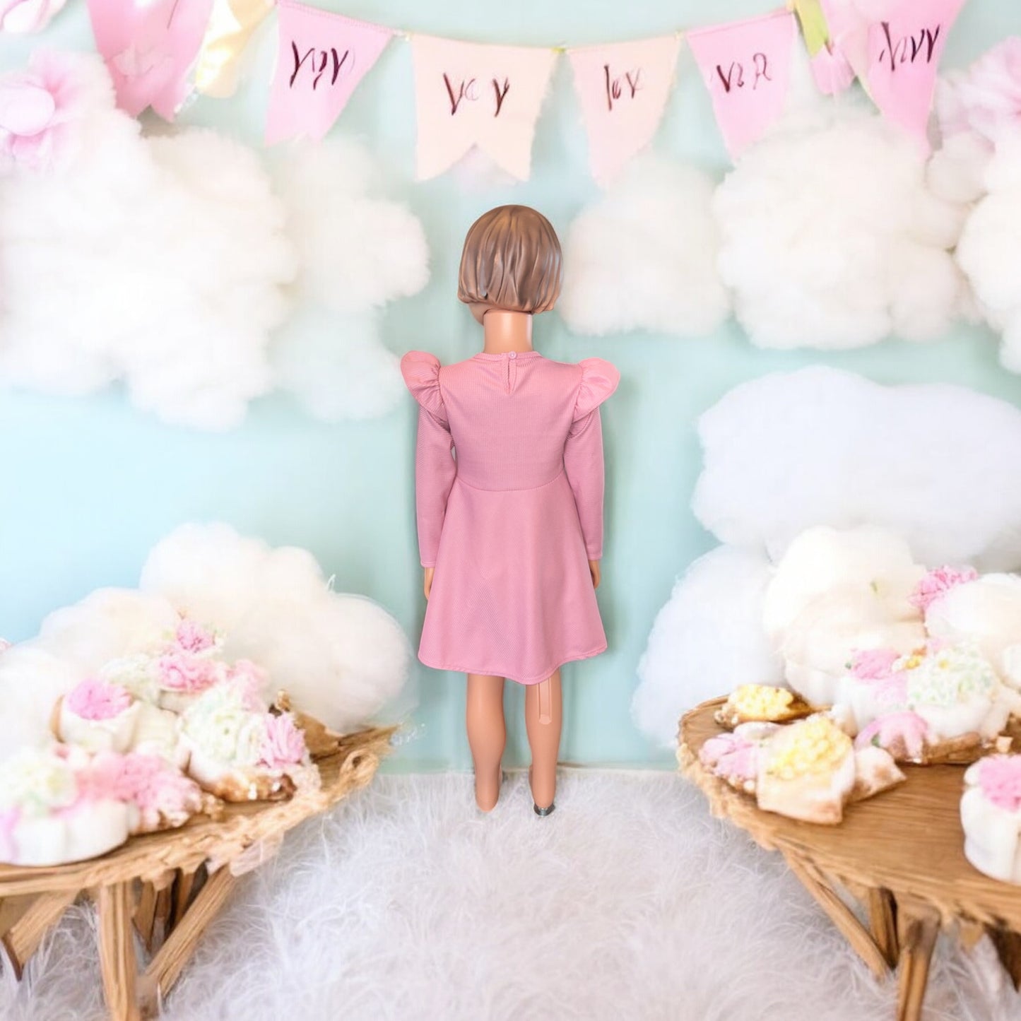 Blush Bunny Flutter Dress set with matching bunny- FS0001