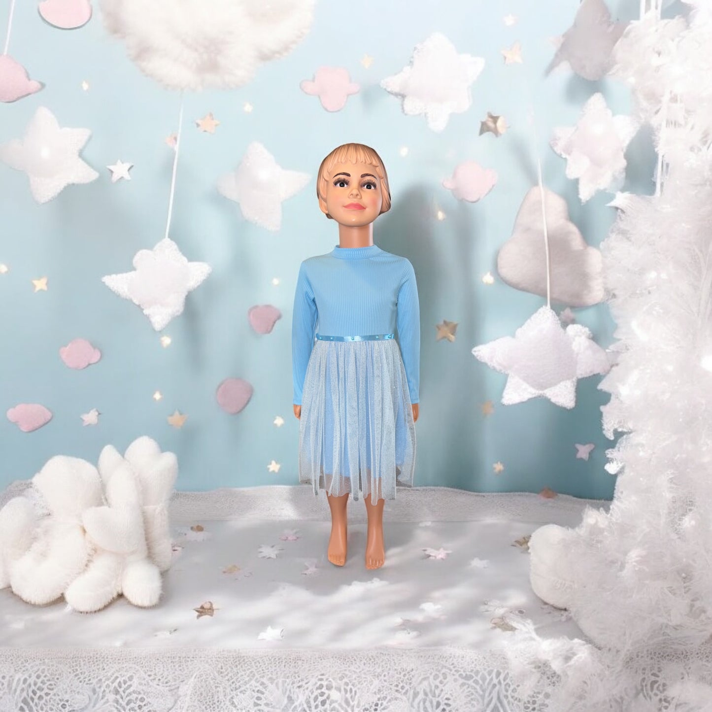 Princess Style Glitter Mesh Tulle Dress with a matching bunny -FS0008
