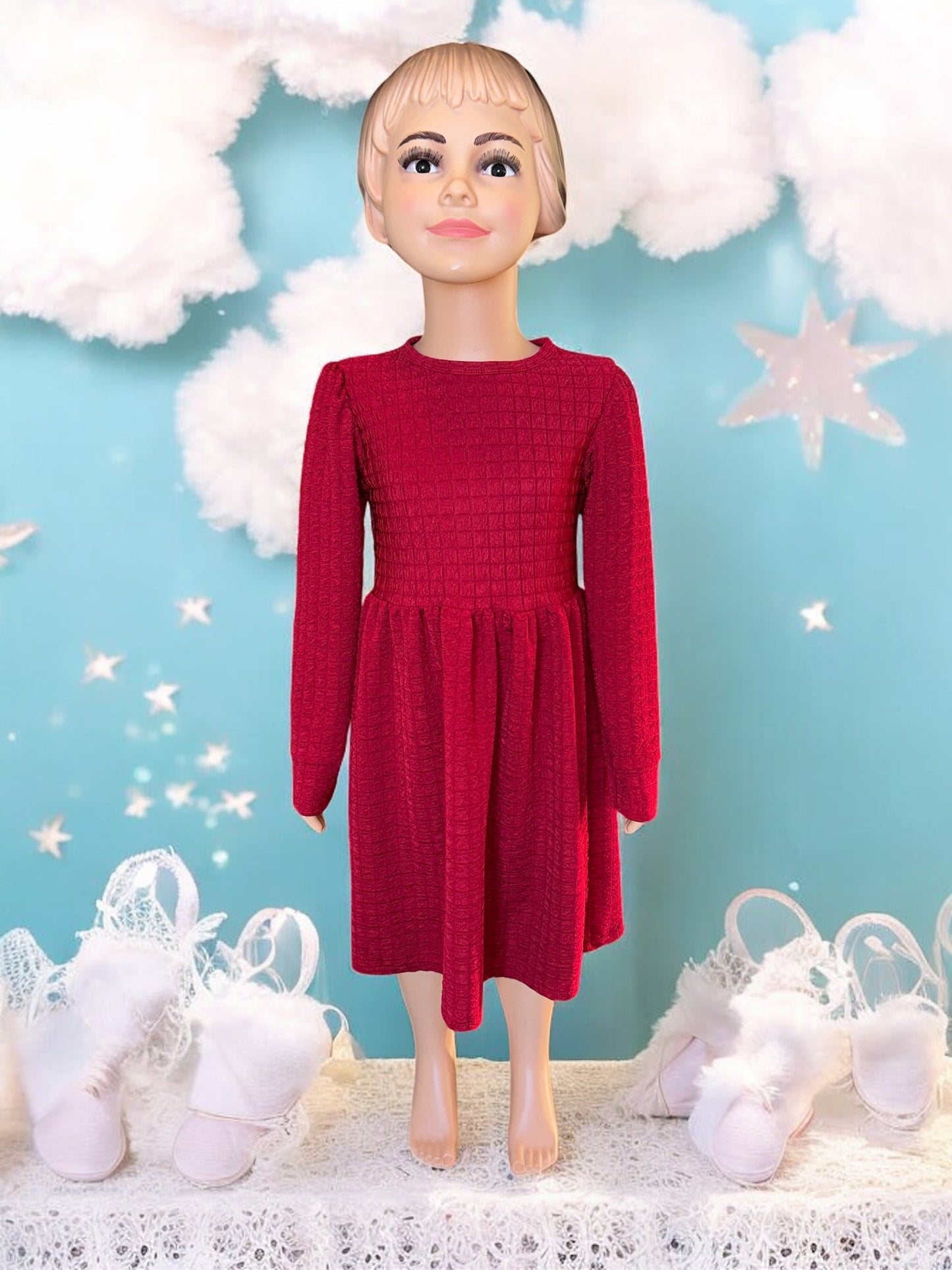Toddler Girl Solid Long sleeve Red Dress with a matching bunny - FS0015