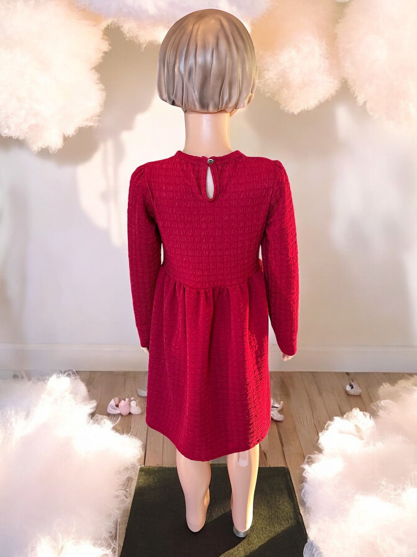 Toddler Girl Solid Long sleeve Red Dress with a matching bunny - FS0015