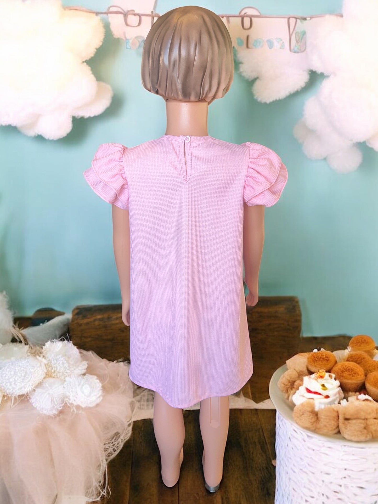 Toddler girl's Cap Sleeve Round Neck Casual Dress with matching bunny - FS0010