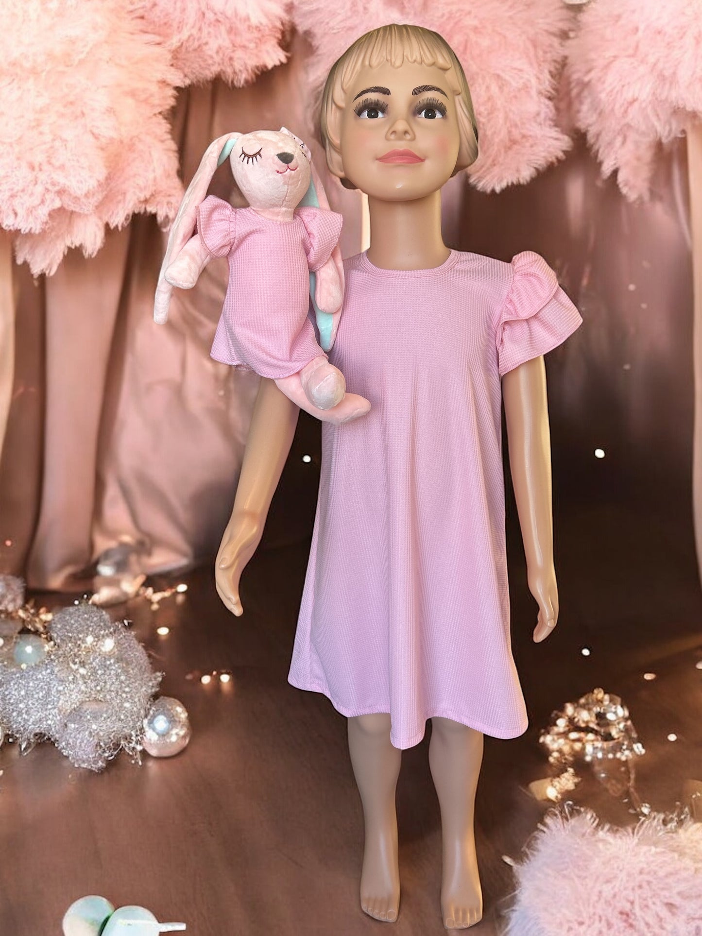 Toddler girl's Cap Sleeve Round Neck Casual Dress with matching bunny - FS0010