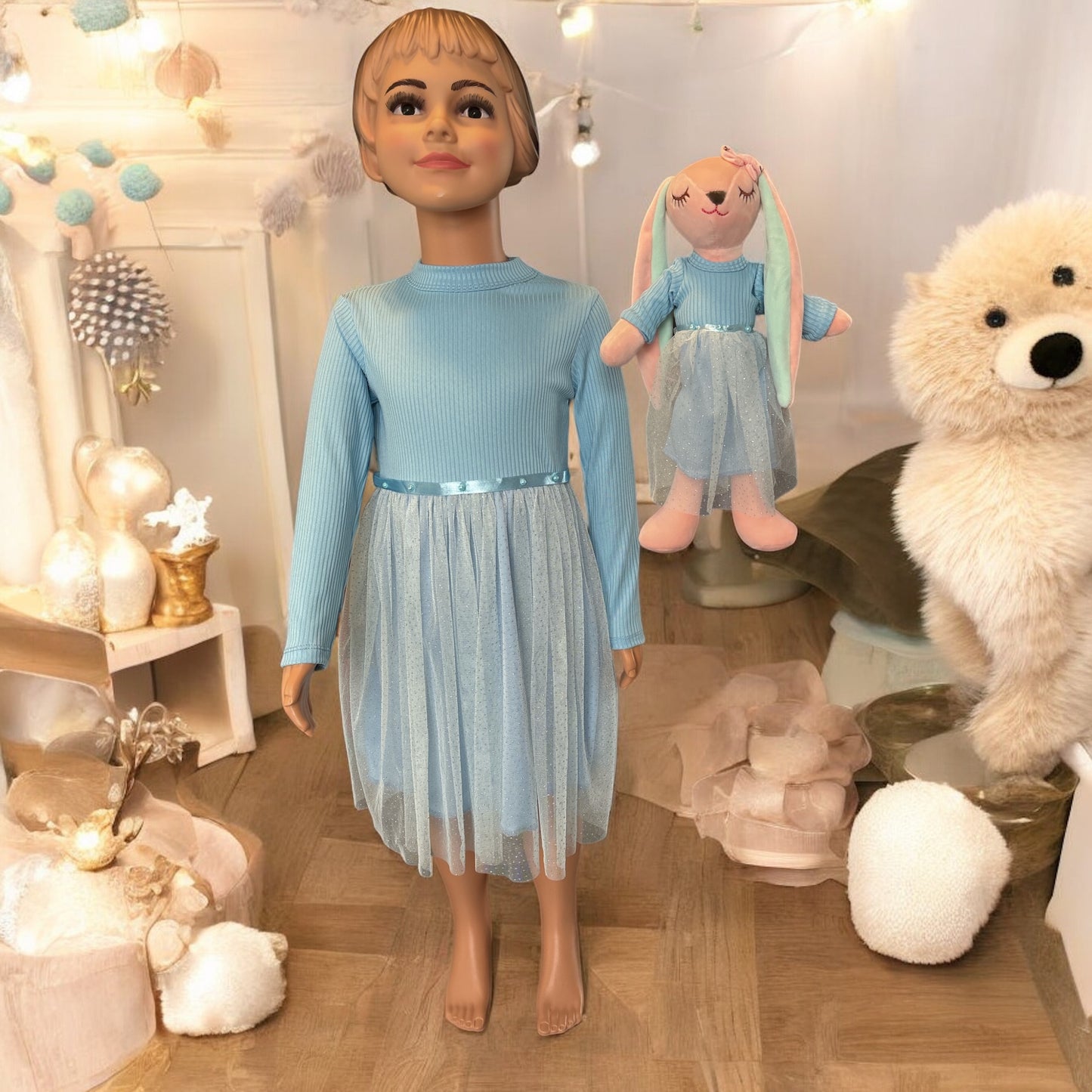 Princess Style Glitter Mesh Tulle Dress with a matching bunny -FS0008