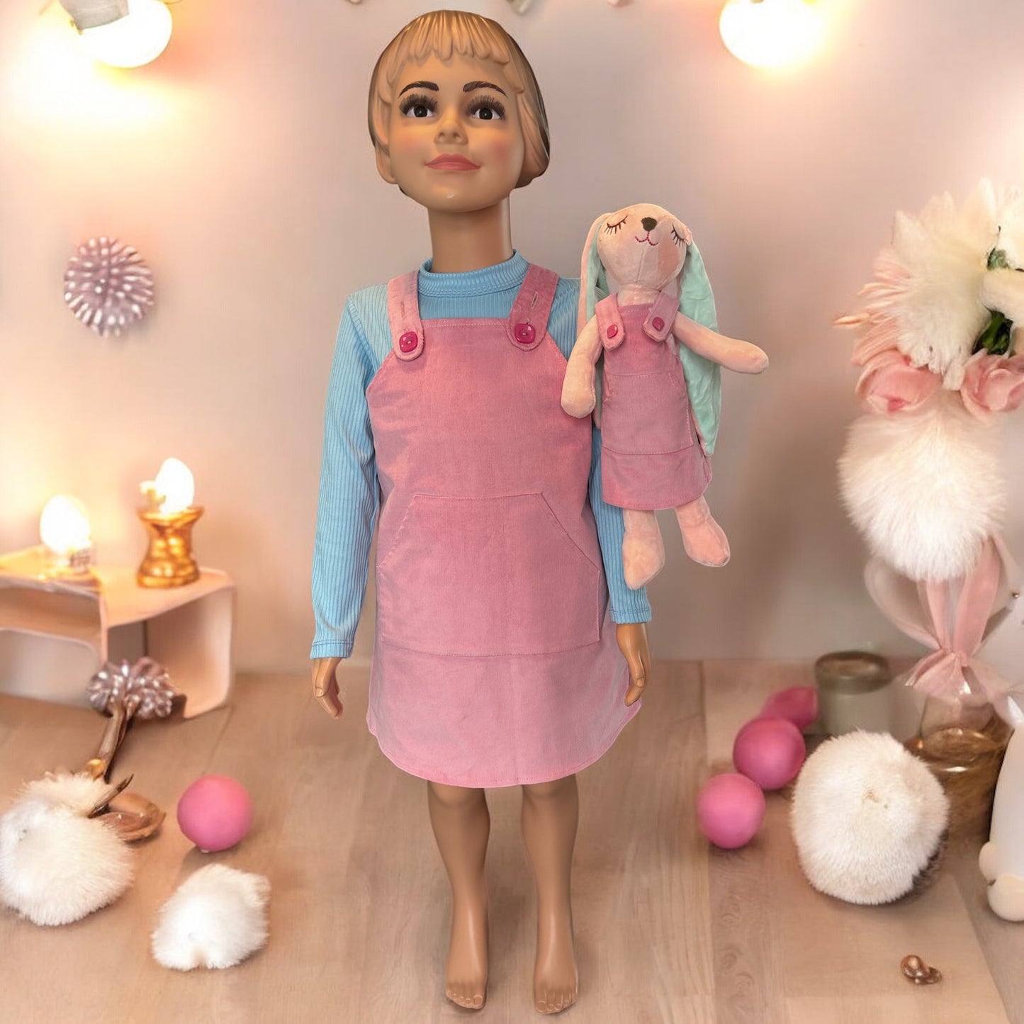 Corduroy Overall Dress (WITHOUT TSHIRT) with Matching Bunny- FS0024