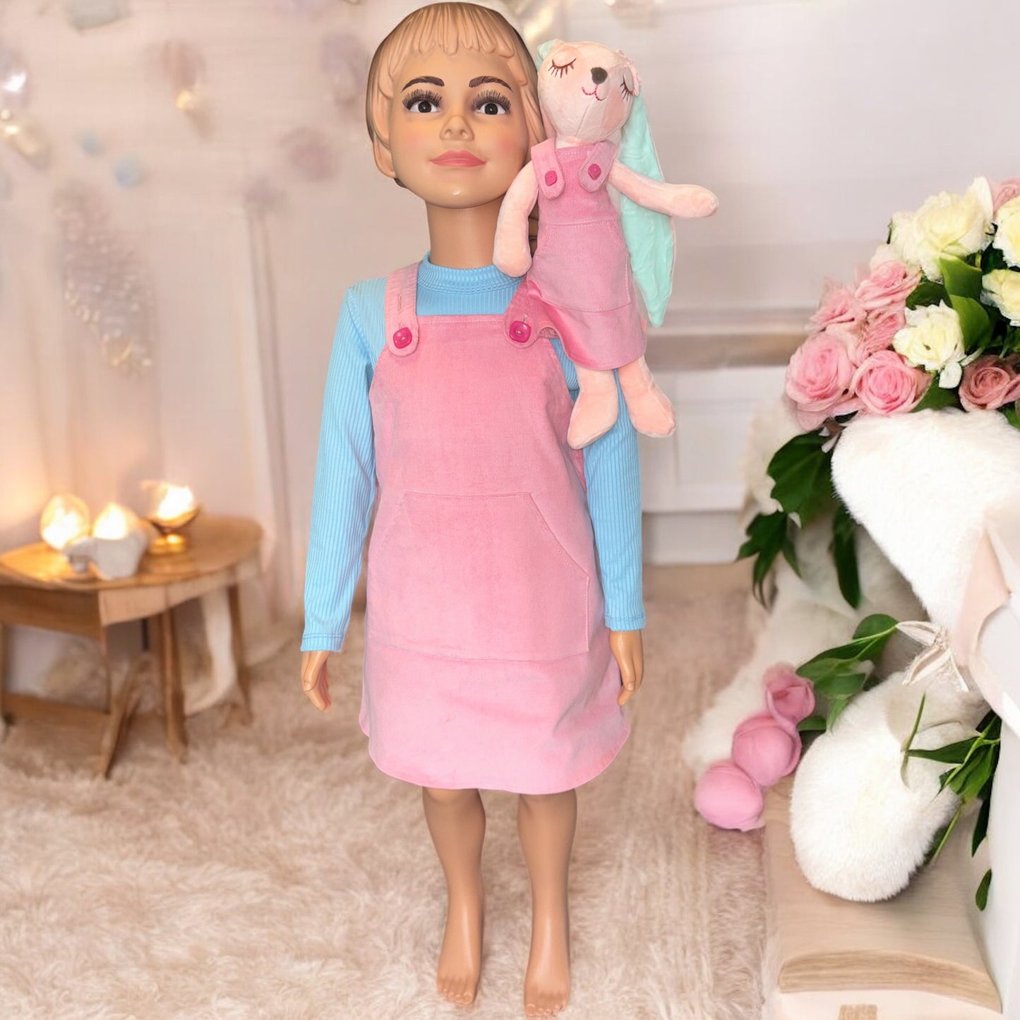Corduroy Overall Dress (WITHOUT TSHIRT) with Matching Bunny- FS0024