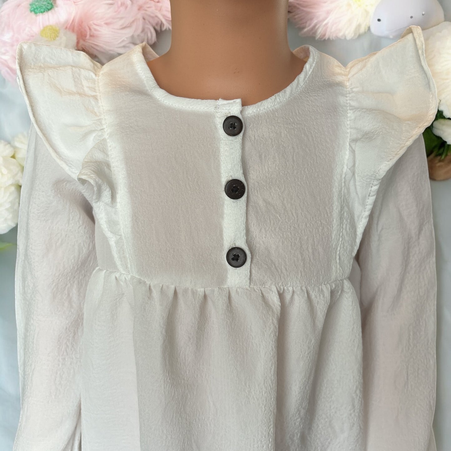 Casual Ruffle Trim Long Sleeve Dress with a matching bunny - FS0009