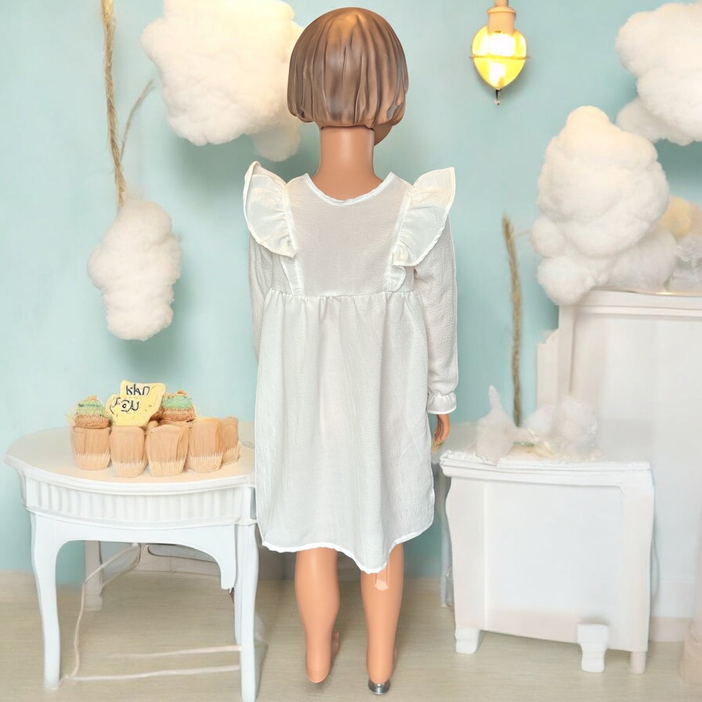 Casual Ruffle Trim Long Sleeve Dress with a matching bunny - FS0009