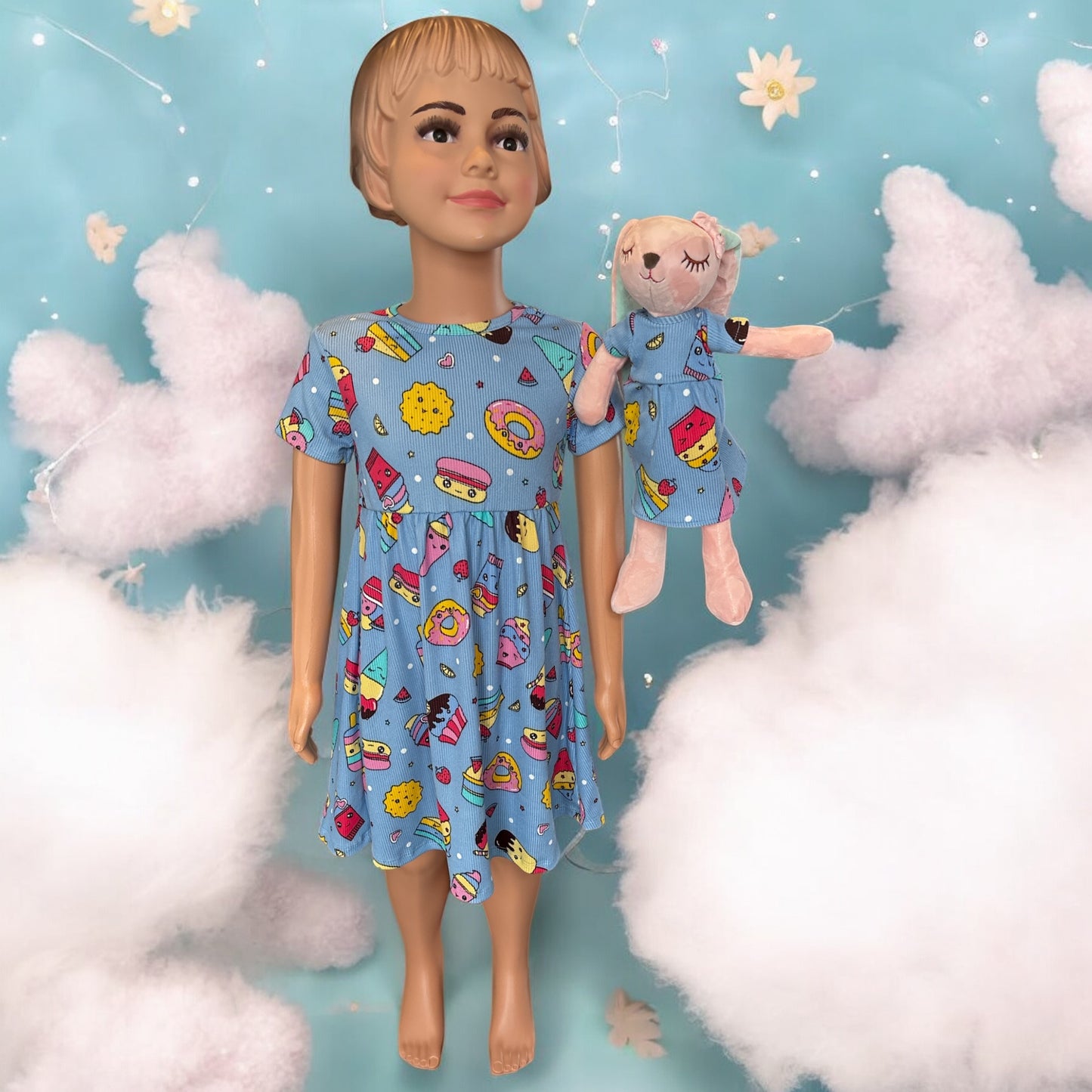 Toddler Girl's Casual Short Sleeve Round Neck Dress with a matching bunny- FS0006