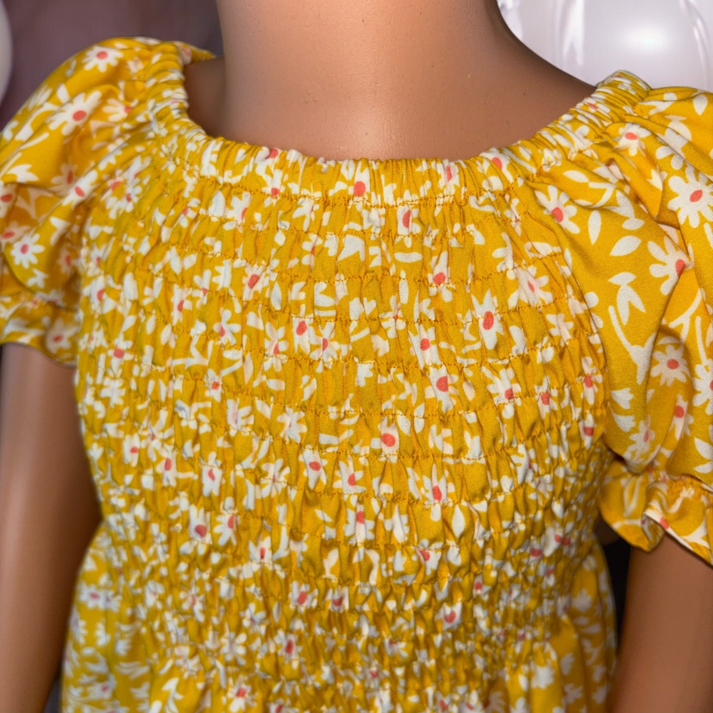 Summer Printed Yellow Smocked Dress with Matching Bunny- FS0023