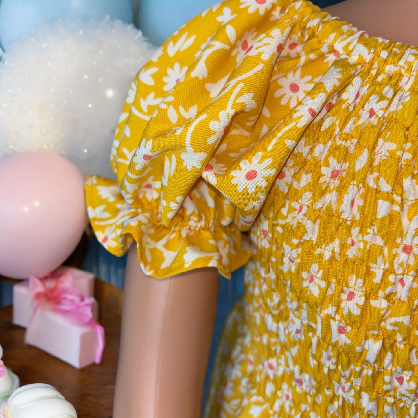 Summer Printed Yellow Smocked Dress with Matching Bunny- FS0023