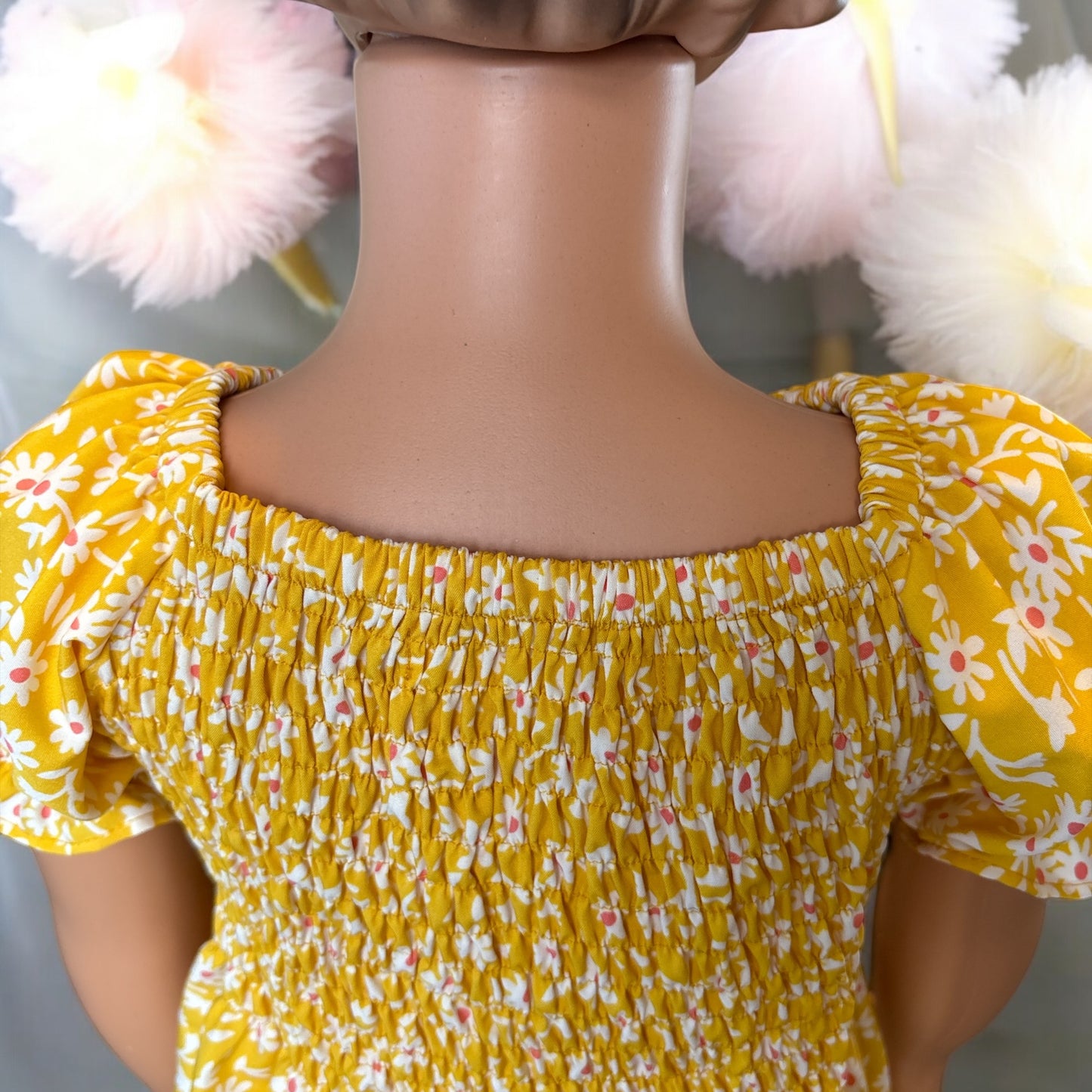 Summer Printed Yellow Smocked Dress with Matching Bunny- FS0023