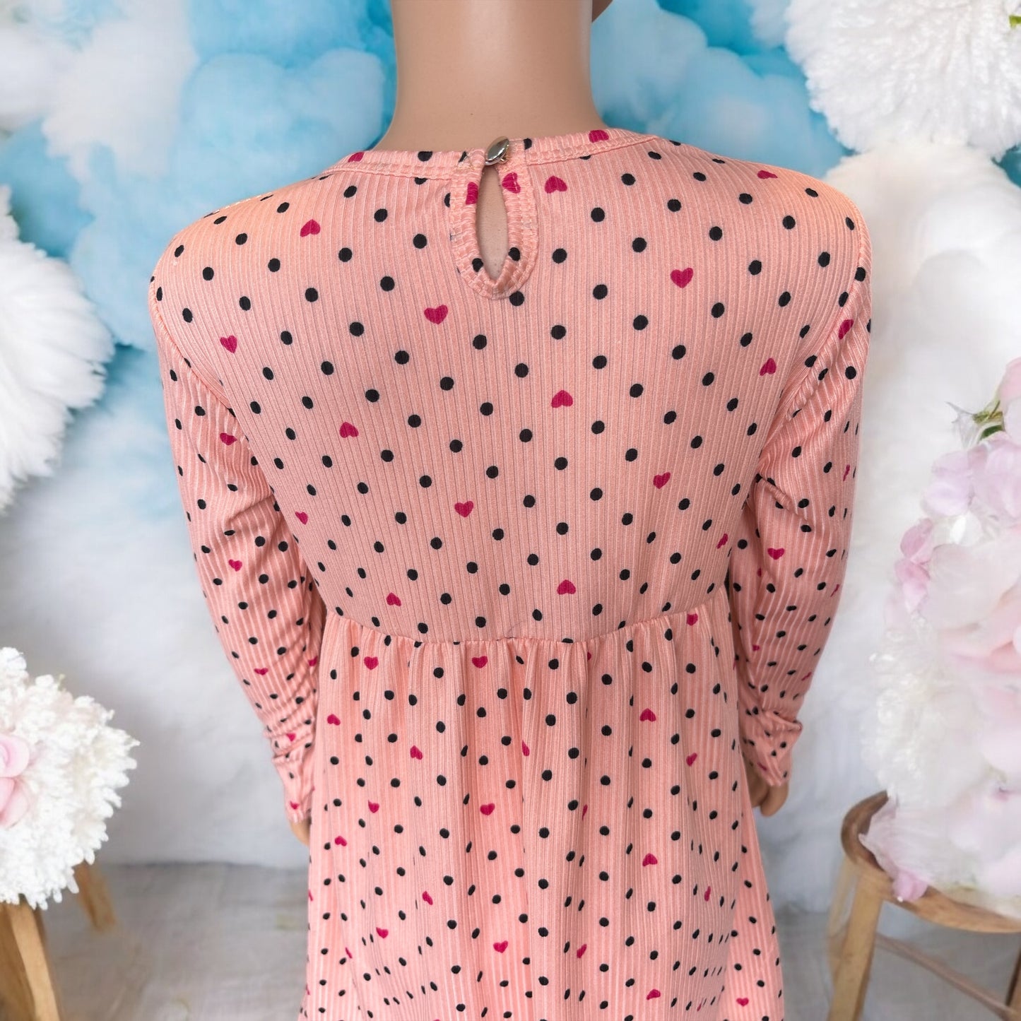 Toddler Girl's Polka dots with hearts long sleeve dress with matching bunny- FS004