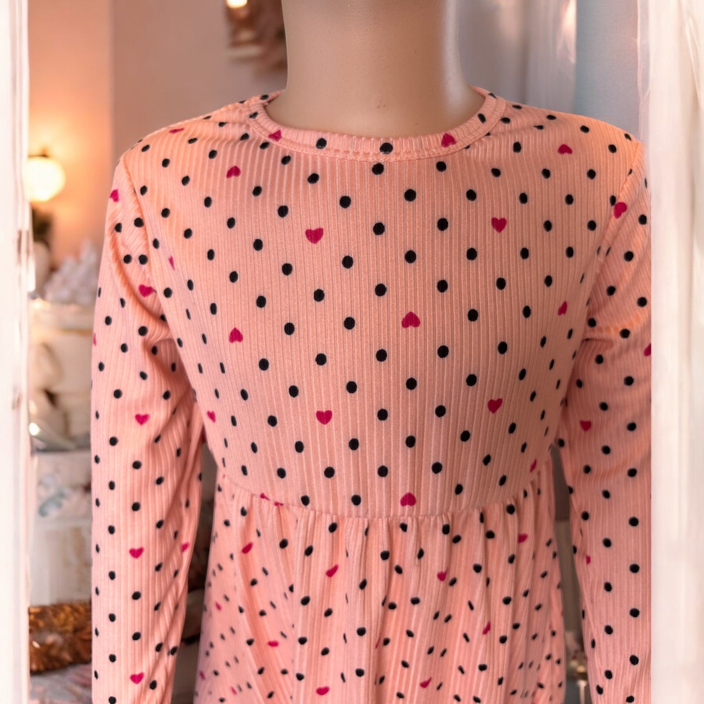 Toddler Girl's Polka dots with hearts long sleeve dress with matching bunny- FS004