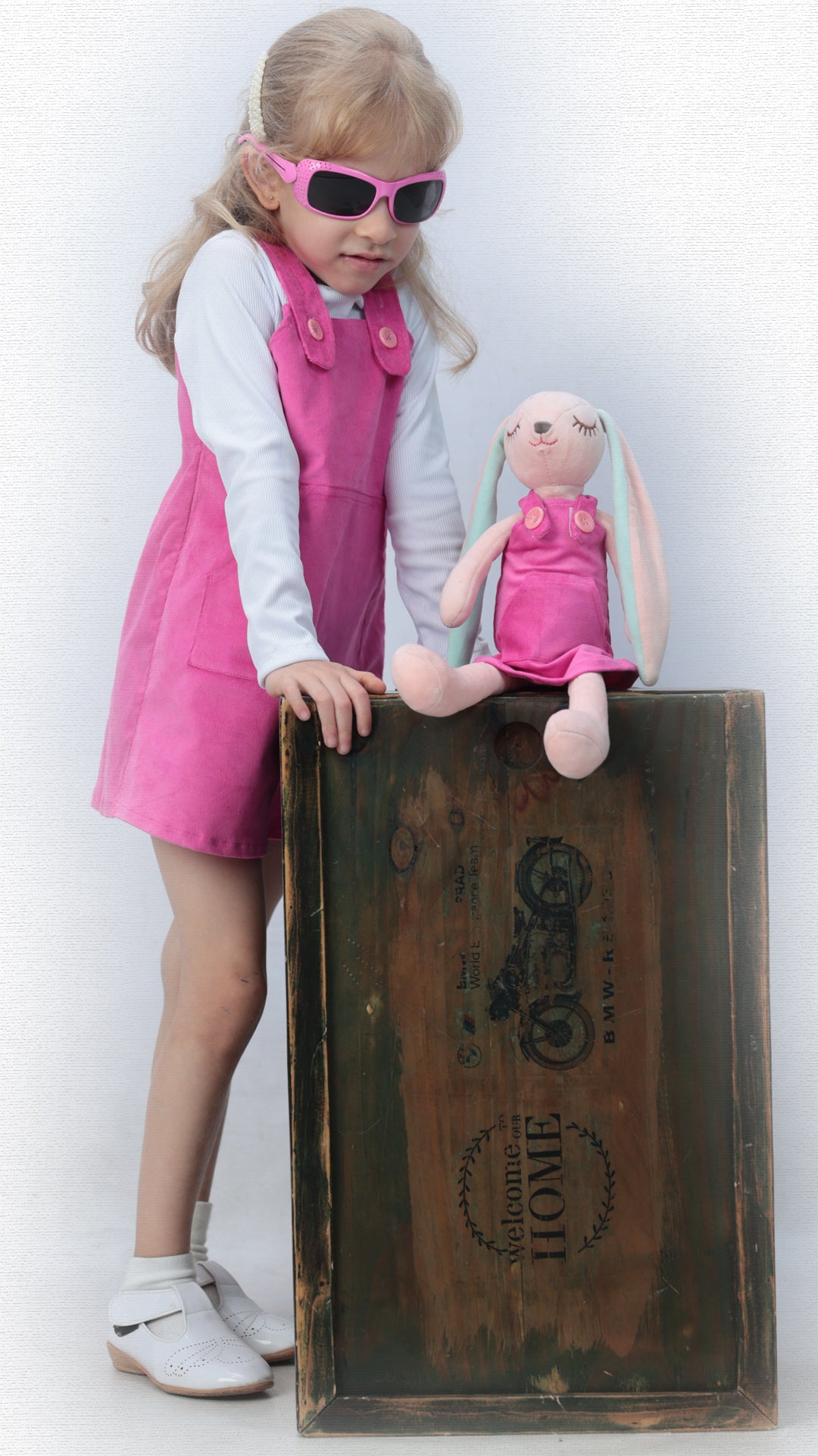 Hot Pink Corduroy Overall Dress (WITHOUT TSHIRT) with Matching Bunny- FS0021