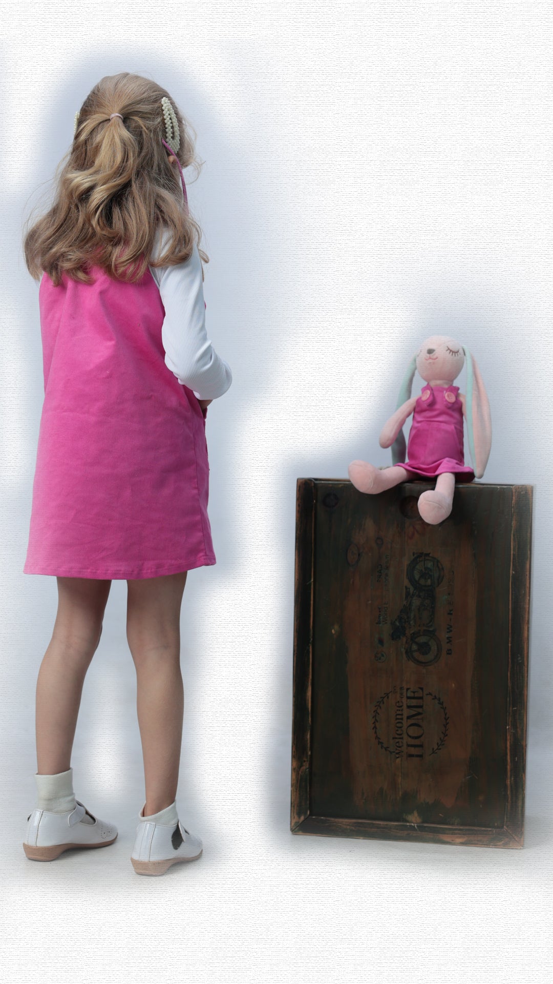 Hot Pink Corduroy Overall Dress (WITHOUT TSHIRT) with Matching Bunny- FS0021