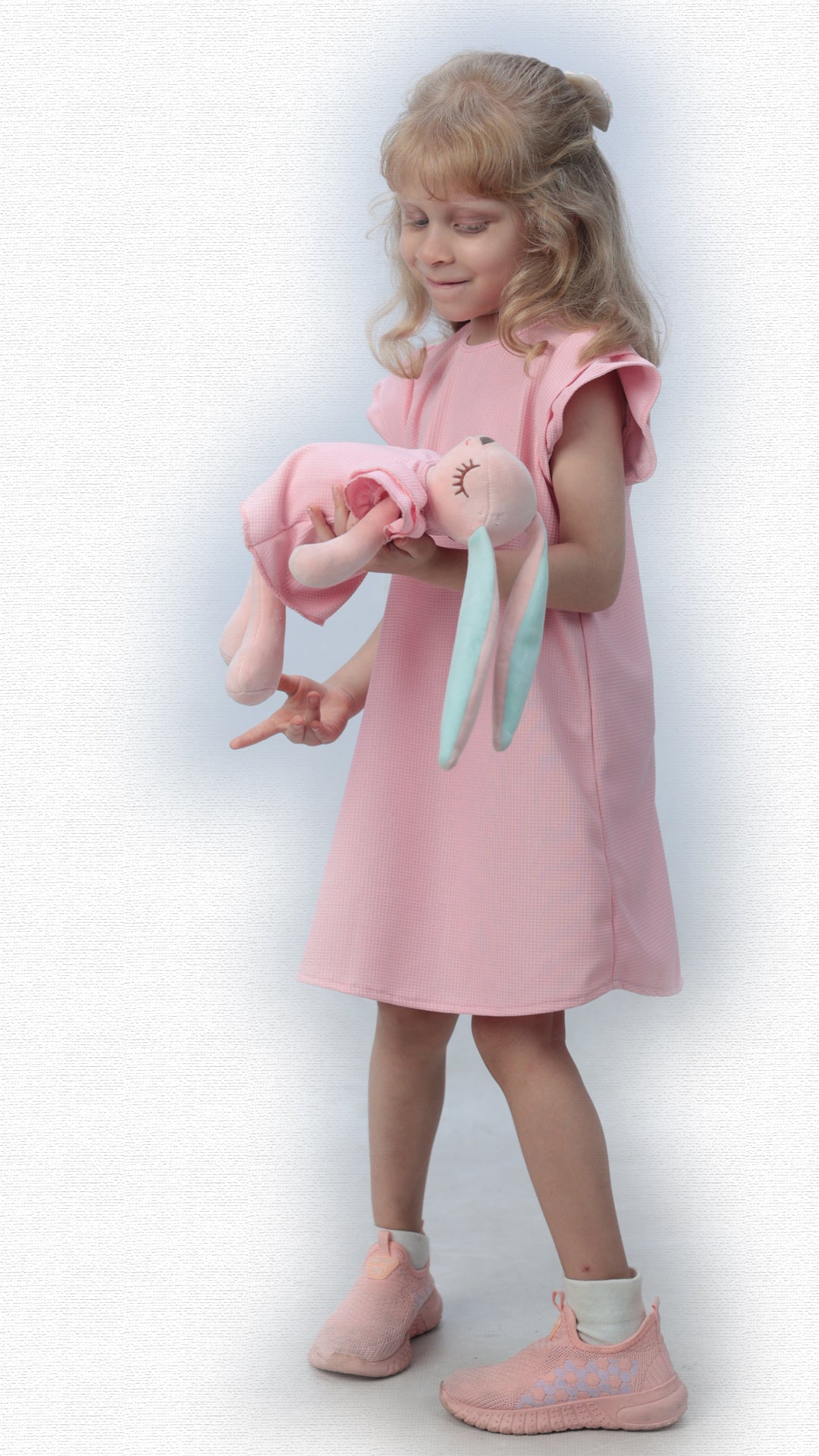 Toddler girl's Cap Sleeve Round Neck Casual Dress with matching bunny - FS0010