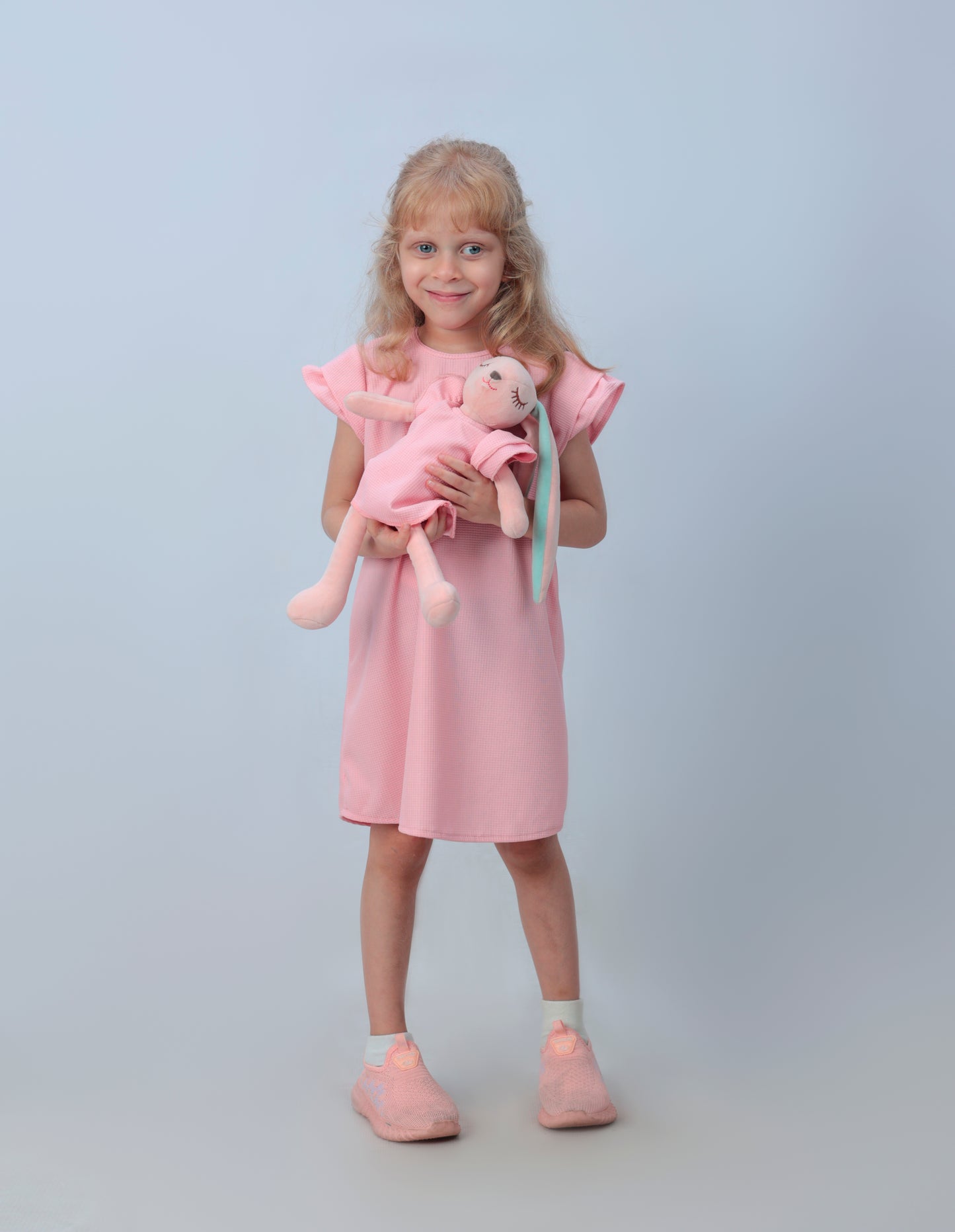 Toddler girl's Cap Sleeve Round Neck Casual Dress with matching bunny - FS0010
