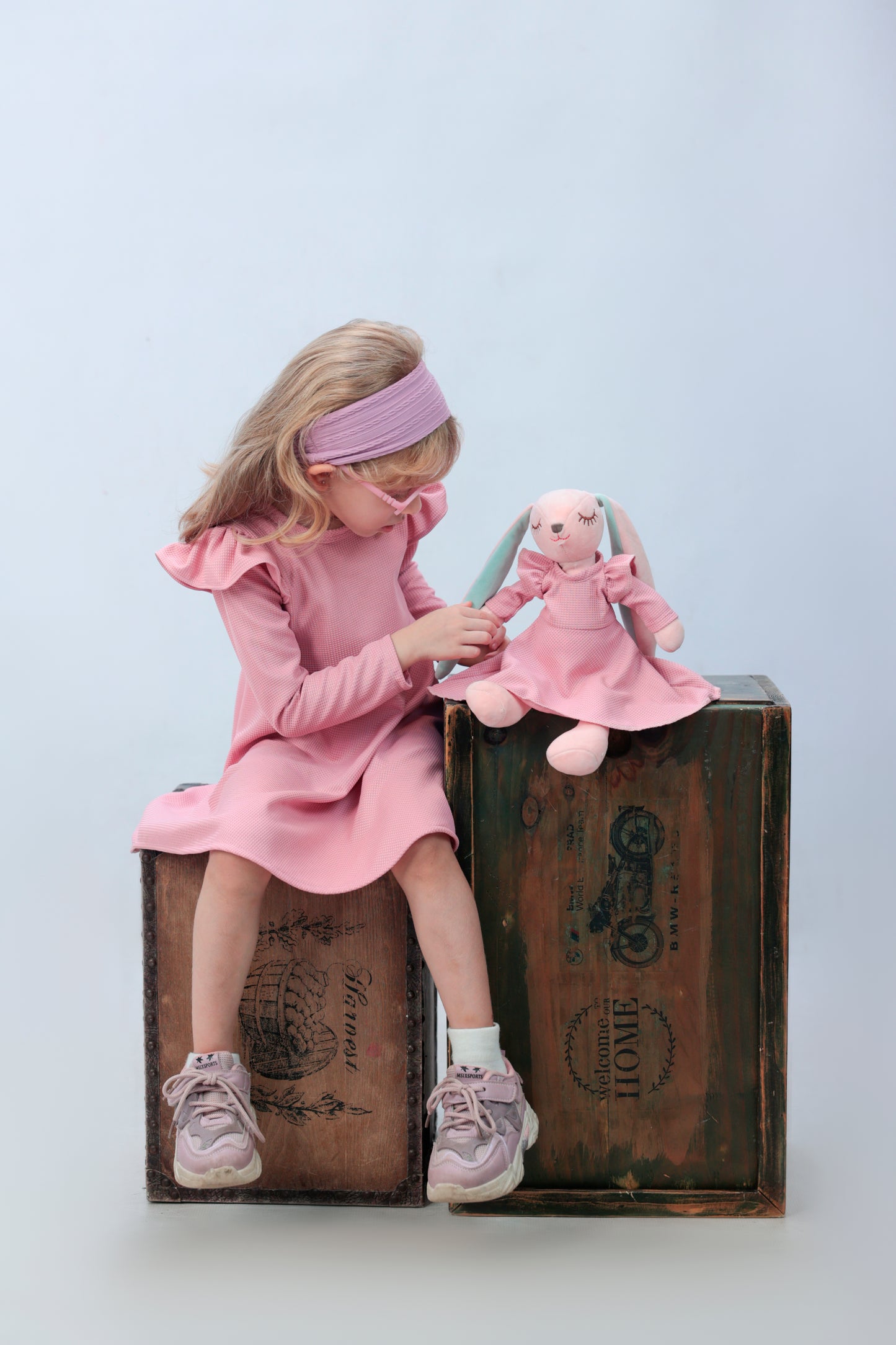 Blush Bunny Flutter Dress set with matching bunny- FS0001