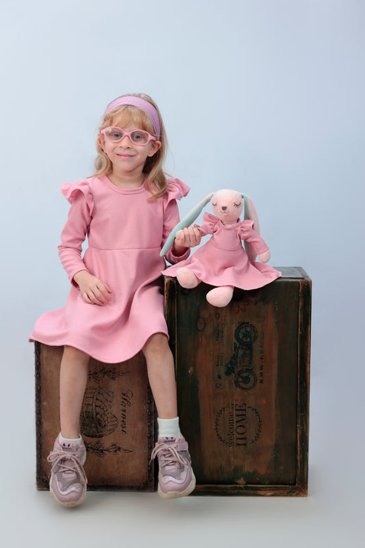 Blush Bunny Flutter Dress set with matching bunny- FS0001