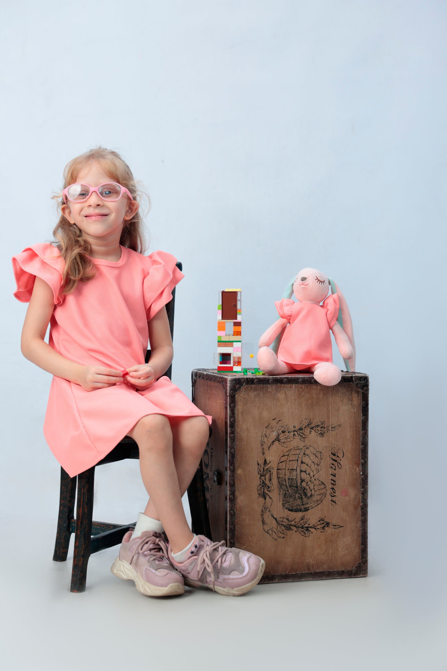 Toddler Girl's Ruffled Hem Dress with matching bunny- FS0005