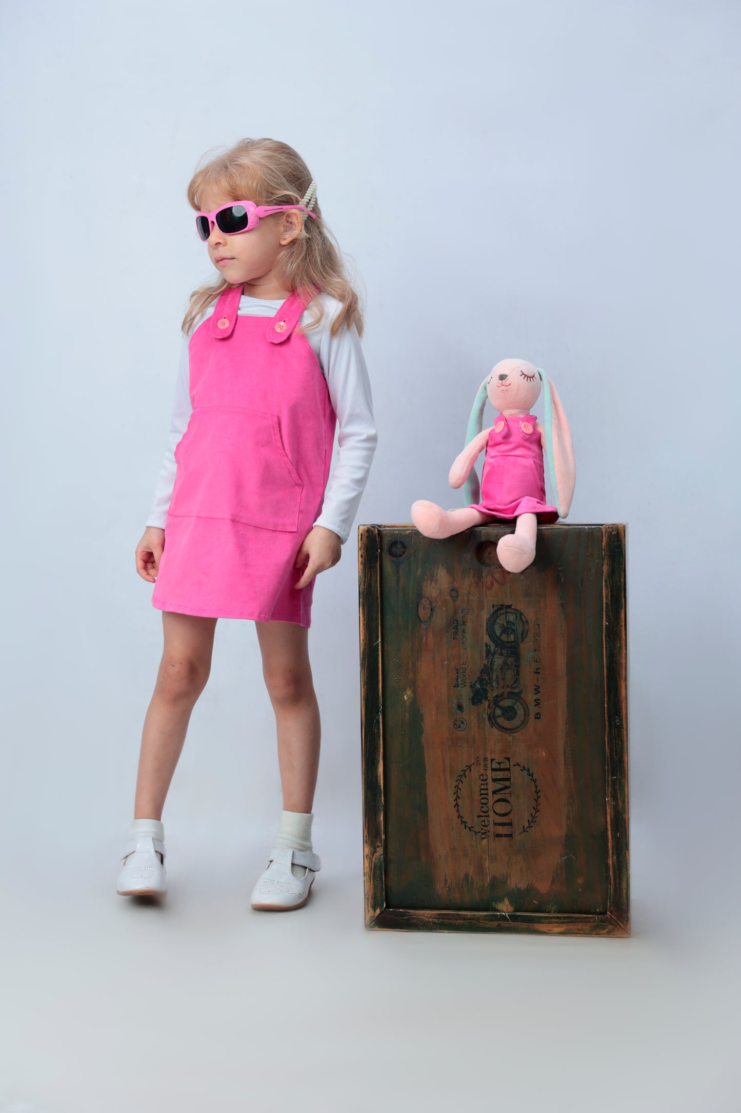 Hot Pink Corduroy Overall Dress (WITHOUT TSHIRT) with Matching Bunny- FS0021