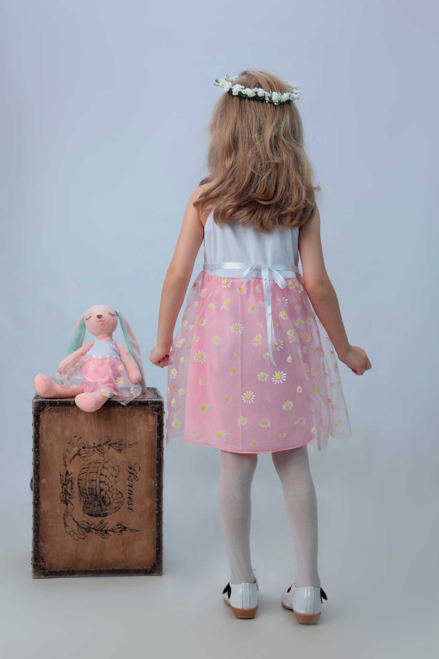 Spaghetti Strap Tulle sunflower print dress With a matching bunny- FS0011