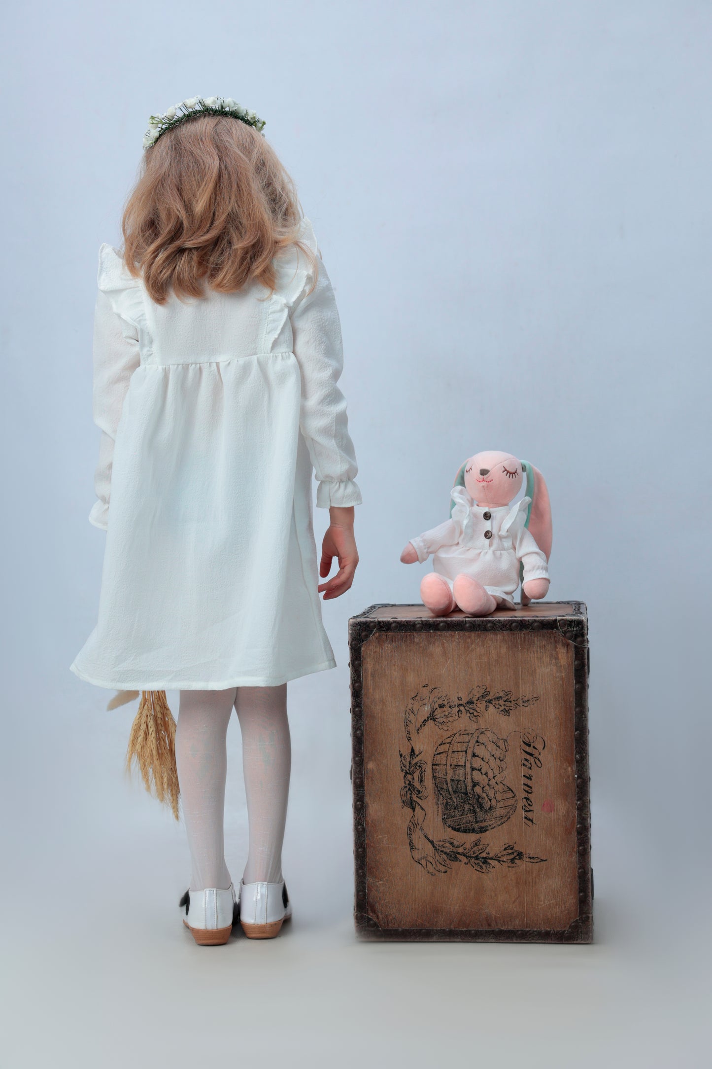 Casual Ruffle Trim Long Sleeve Dress with a matching bunny - FS0009