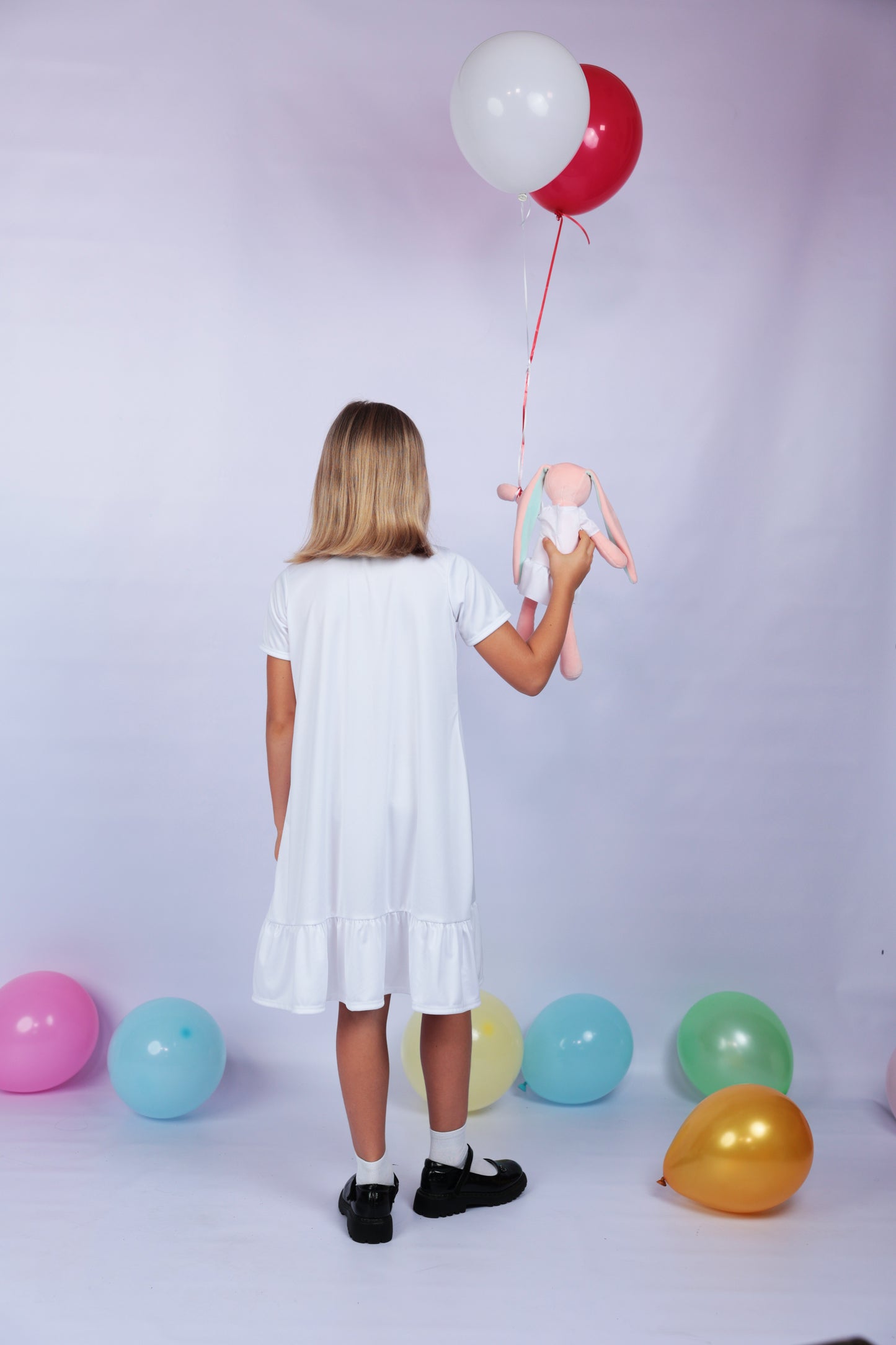 Canada Flagged White Ruffled Sleeve A-Line Swing Dress with matching Bunny- FS0036