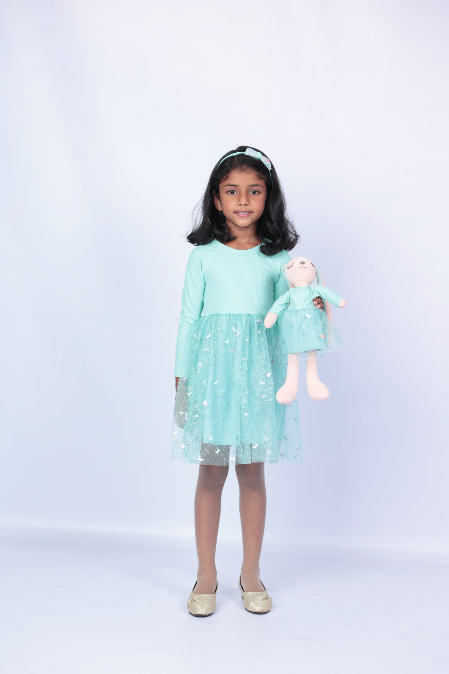 Green Tutu glittery mesh dress with matching Bunny- FS0002