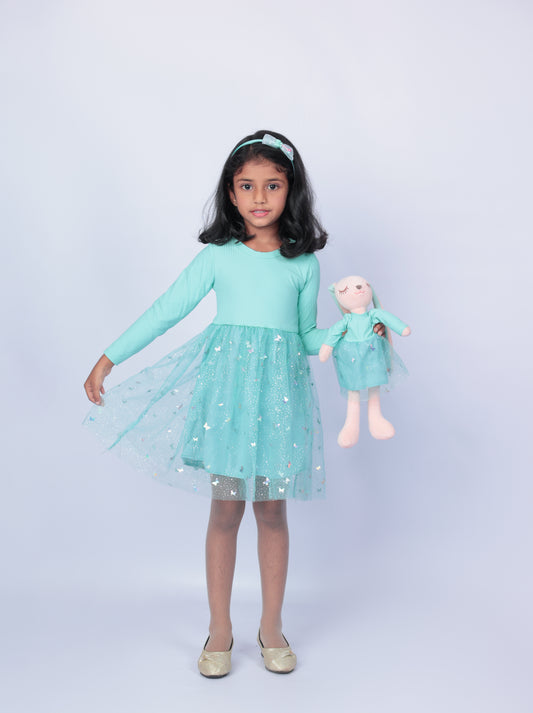 Green Tutu glittery mesh dress with matching Bunny- FS0002