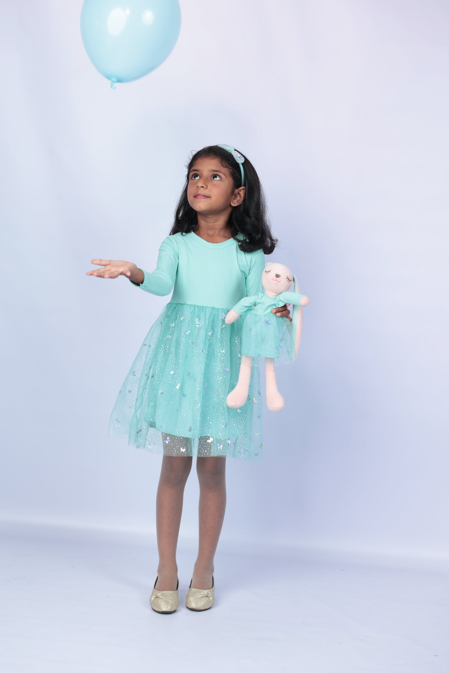 Green Tutu glittery mesh dress with matching Bunny- FS0002