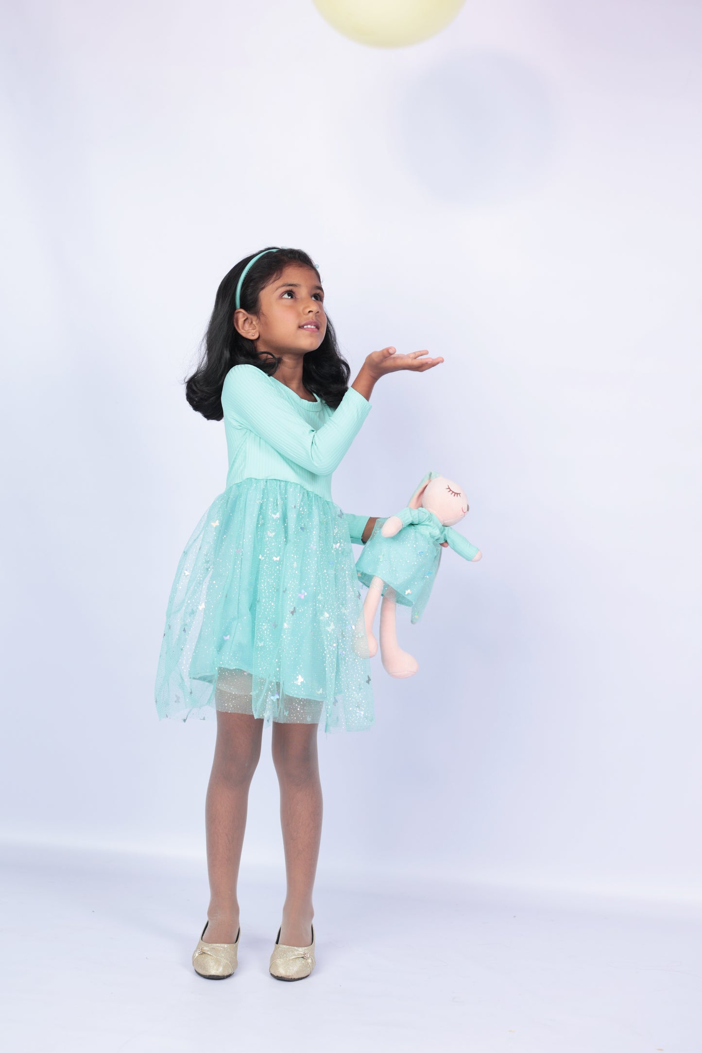 Green Tutu glittery mesh dress with matching Bunny- FS0002