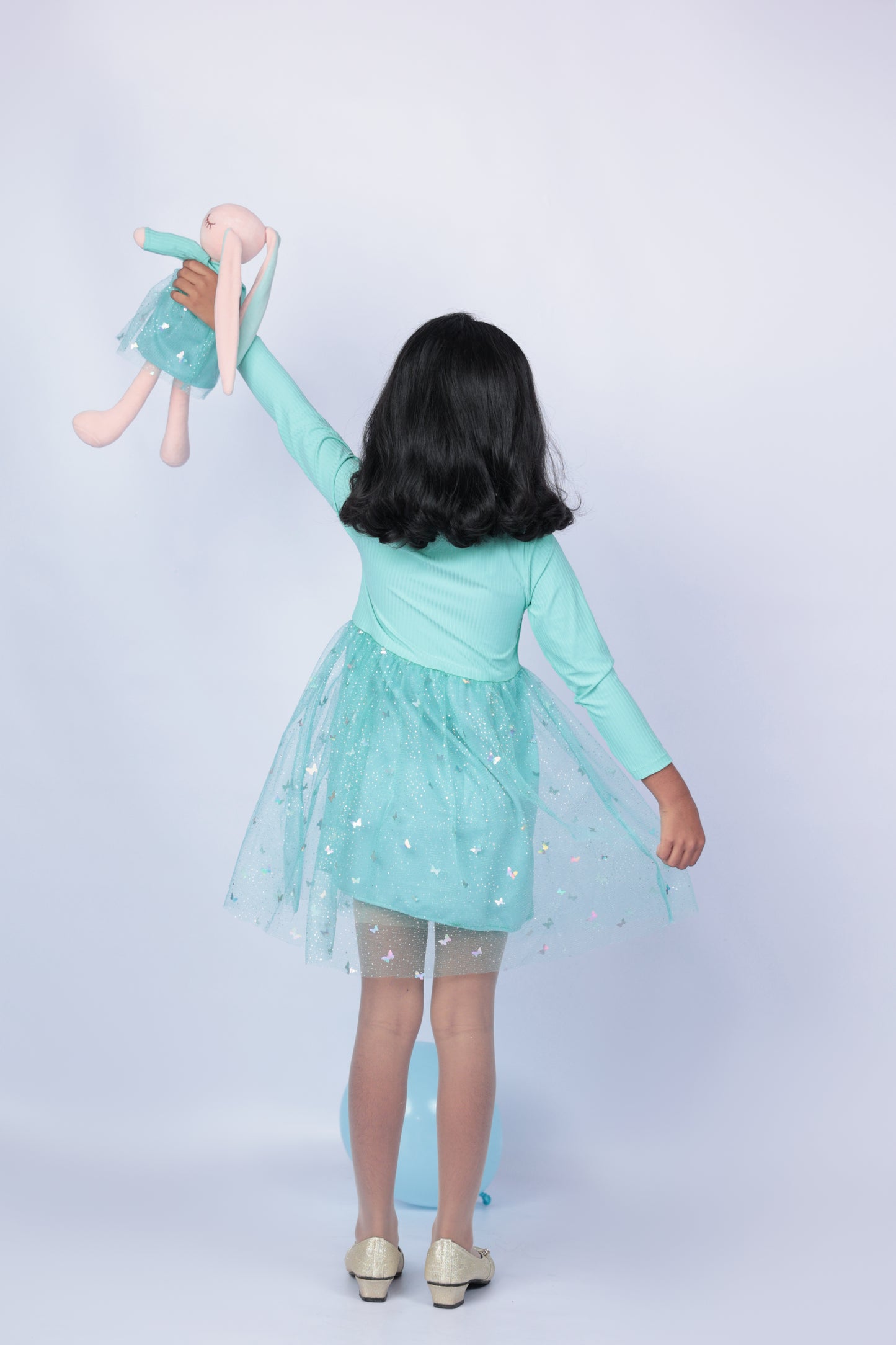 Green Tutu glittery mesh dress with matching Bunny- FS0002