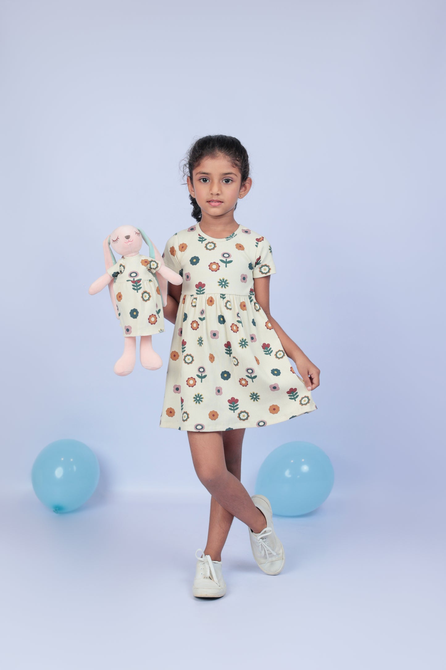 Short sleeve Flower Dress with a matching Bunny- FS0027