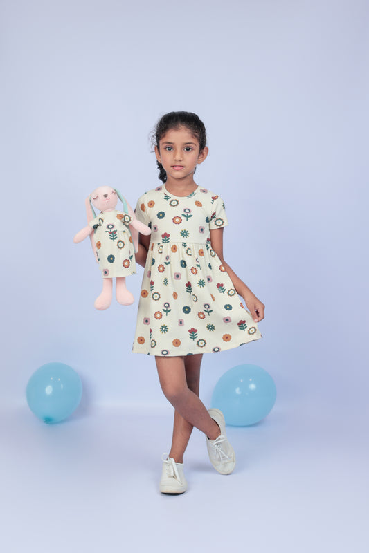 Short sleeve Flower Dress with a matching Bunny- FS0027