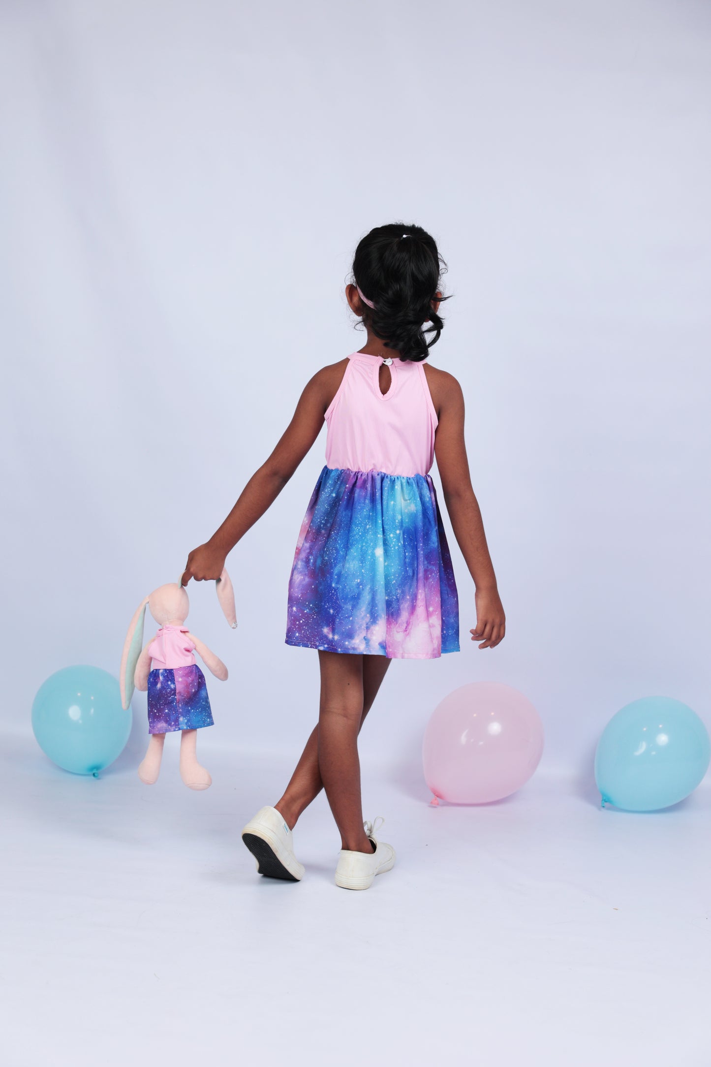 Pink Galaxy Two-Tone Halter Dress with matching Bunny- FS1113