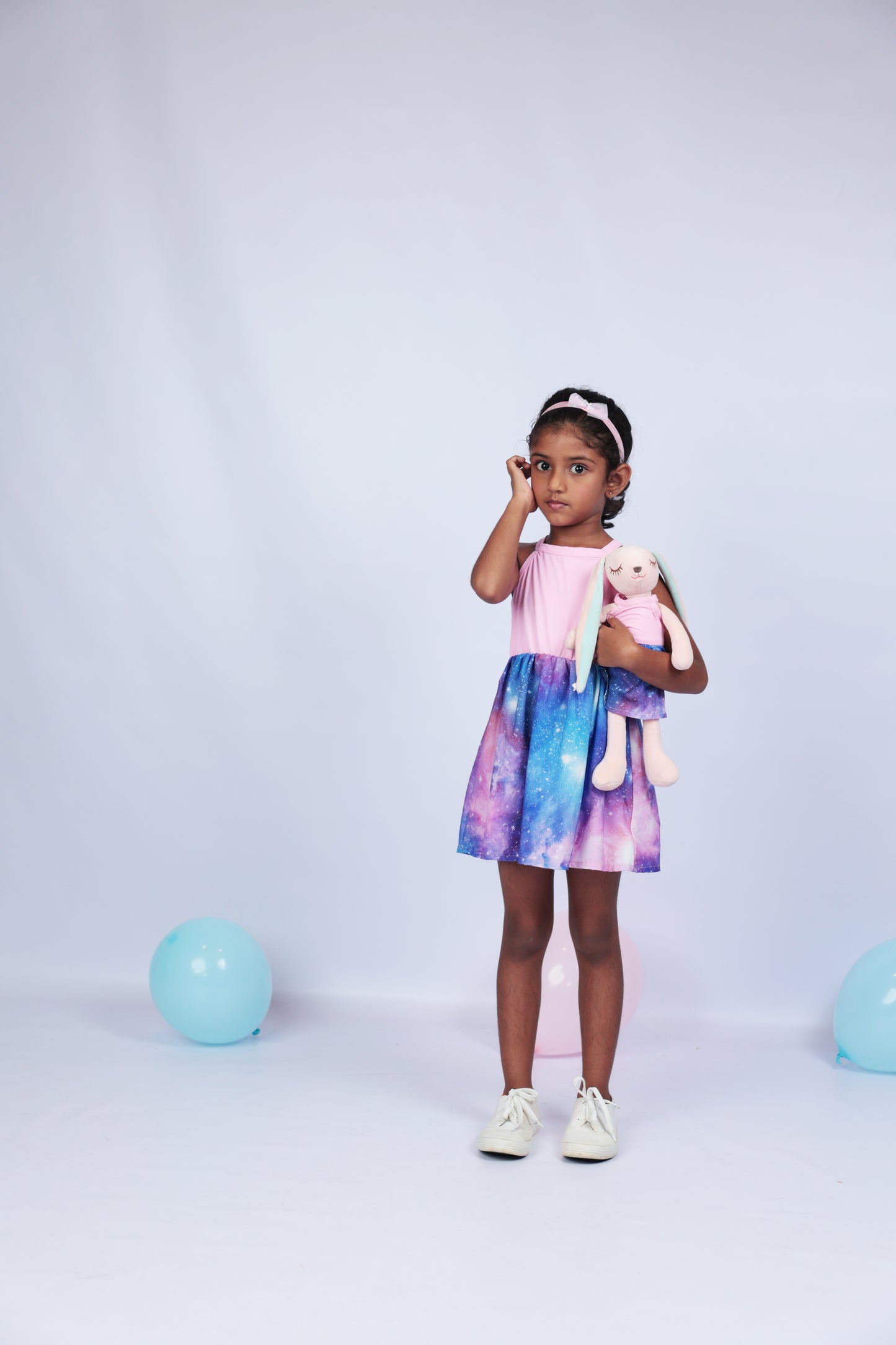 Pink Galaxy Two-Tone Halter Dress with matching Bunny- FS1113