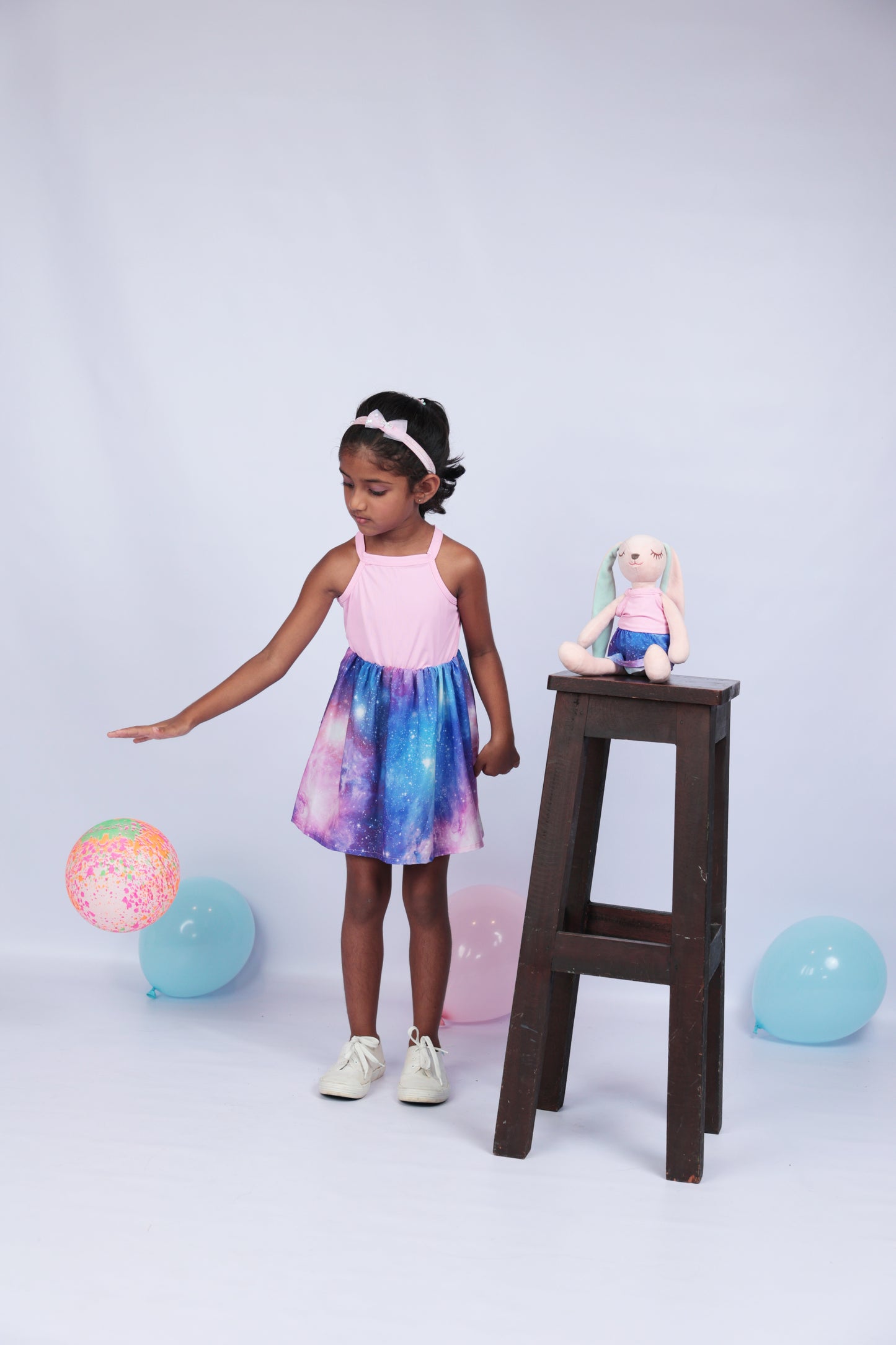 Pink Galaxy Two-Tone Halter Dress with matching Bunny- FS1113